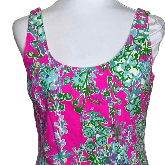 Lilly Pulitzer Floral Shift Dress Women Med Pink Turquoise Cotton Coastal Preppy - Picture 4 of 12